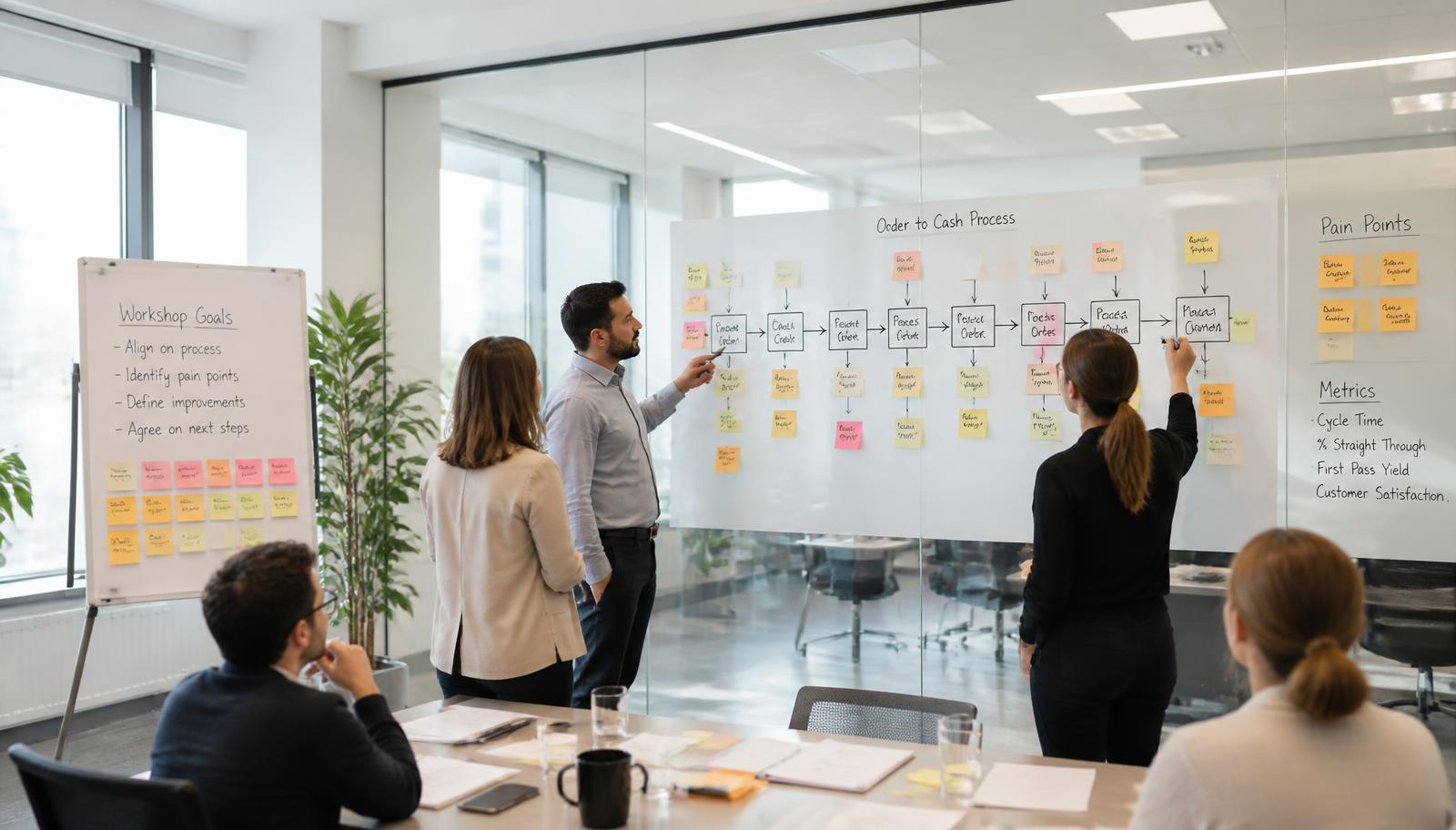 Consultants mapping an end-to-end business process in a workshop